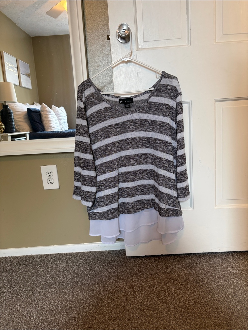 Lane Bryant Gray and White Striped Knit Top